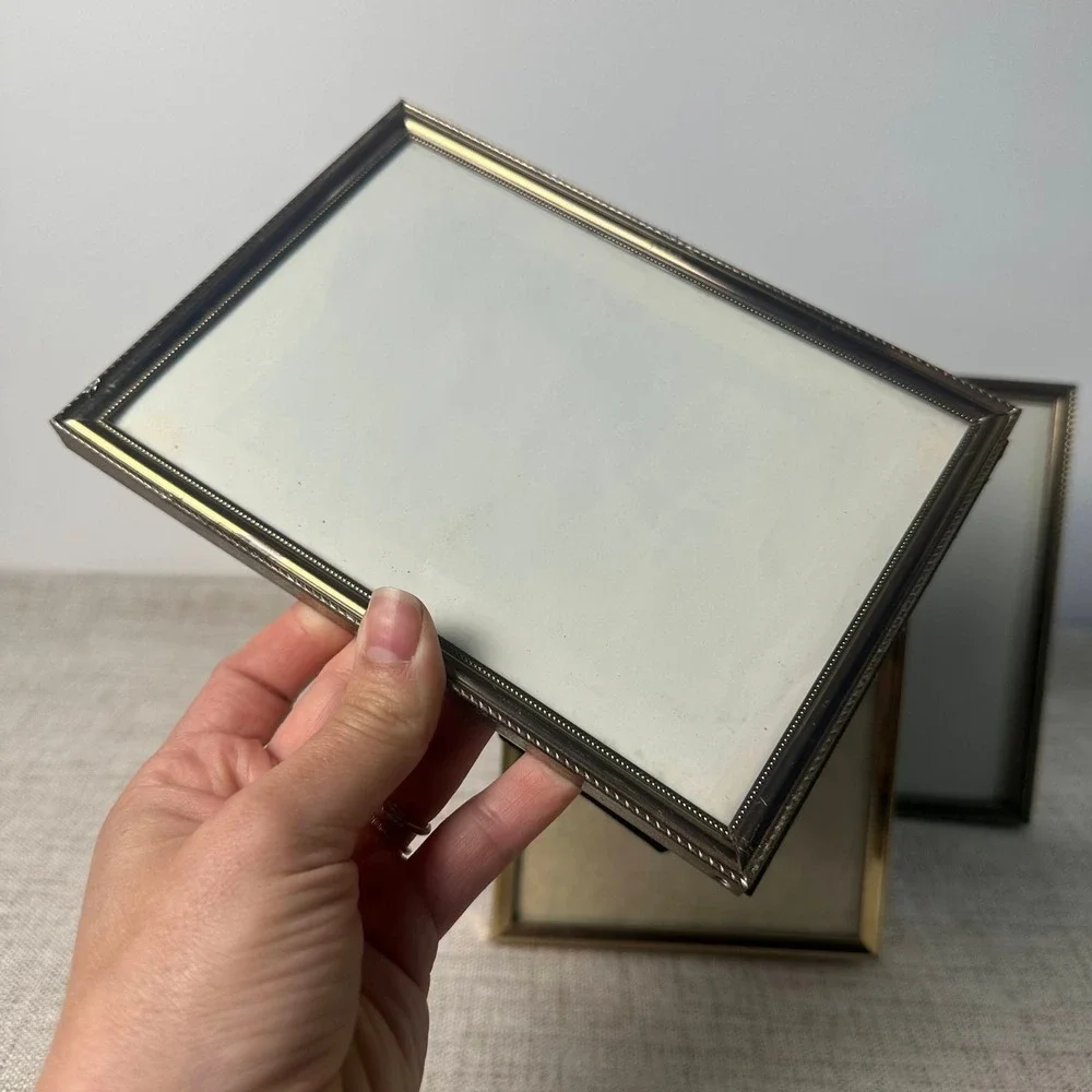 Vintage Metal Picture Frames Set of 3 | 5x7 Brass Tone Easel Frames | 1970s